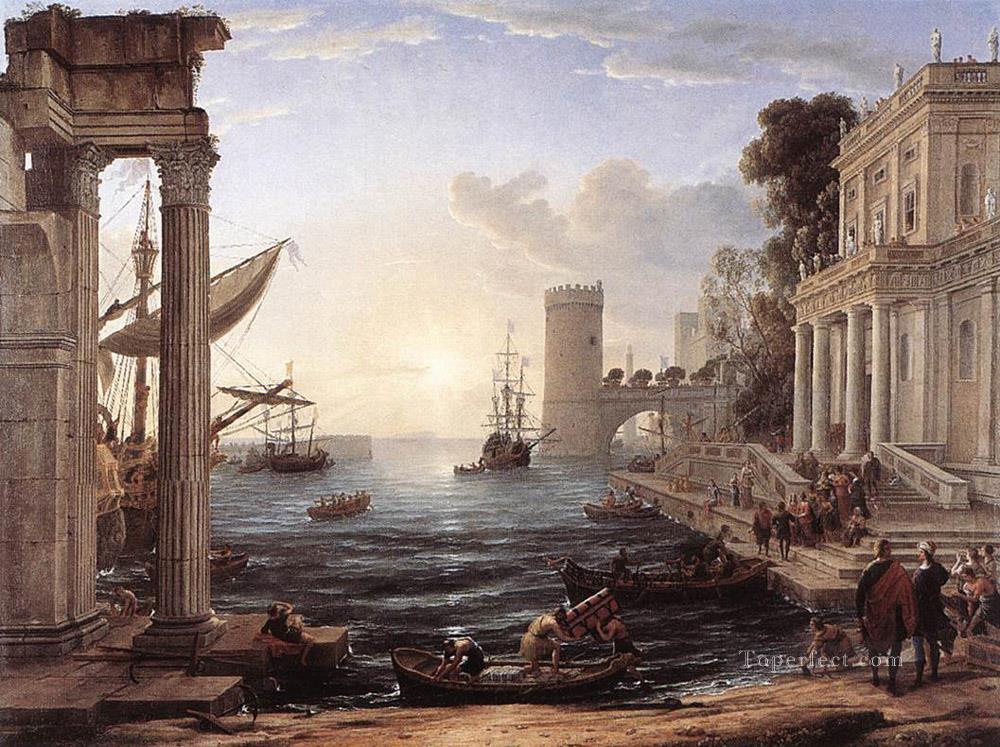 Seaport with the Embarkation of the Queen of Sheba landscape Claude Lorrain Beach Oil Paintings